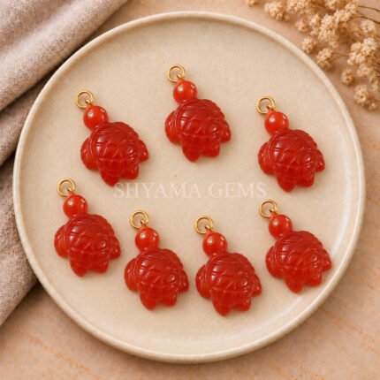 Carnelian Turtle Carved 18mm Gemstone Pendant
