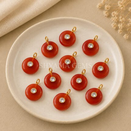 Carnelian Round Inlay Pendant 15mm