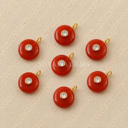 Carnelian Round Inlay Pendant 15mm