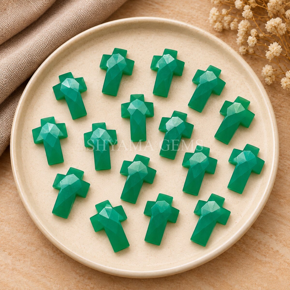 Chrysoprase Chalcedony Faceted Cross Shape Loose Gemstone 15x10mm Chrysoprase Chalcedony Faceted Cross Shape Loose Gemstone 15x10mm