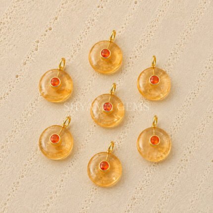 Citrine Round Inlay Pendant 15mm