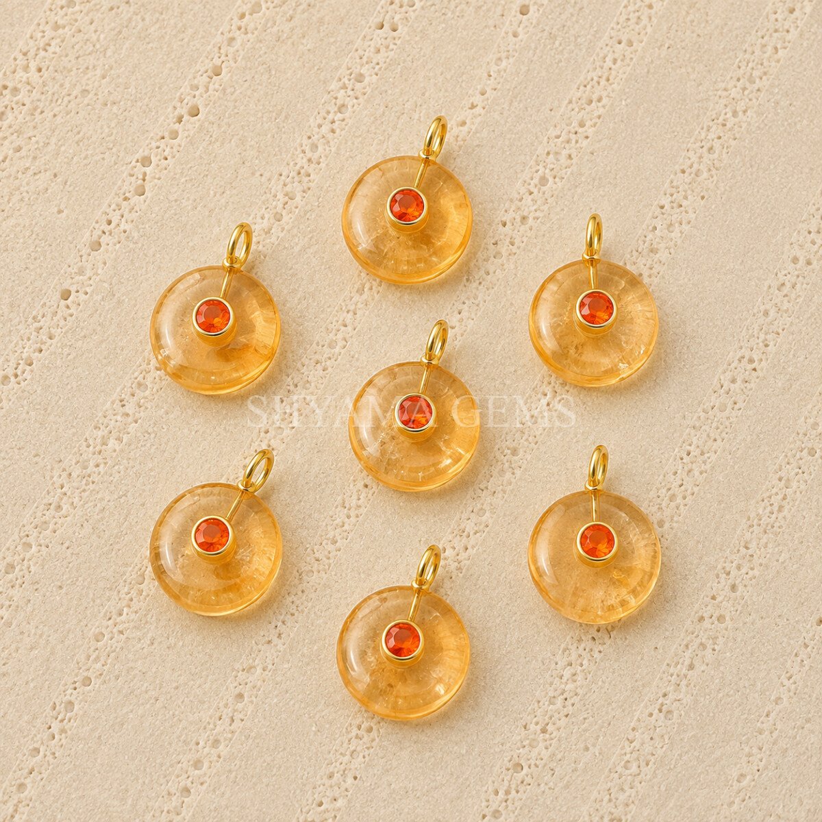 Citrine Round Inlay Pendant 15mm Citrine Round Inlay Pendant 15mm