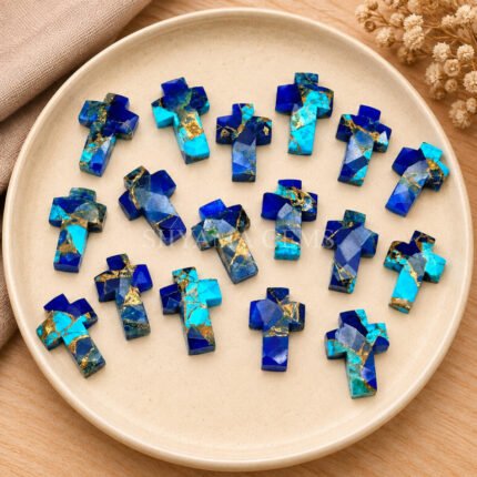 Copper Blue Purple Turquoise Faceted Cross Shape Loose Gemstone 15x10mm