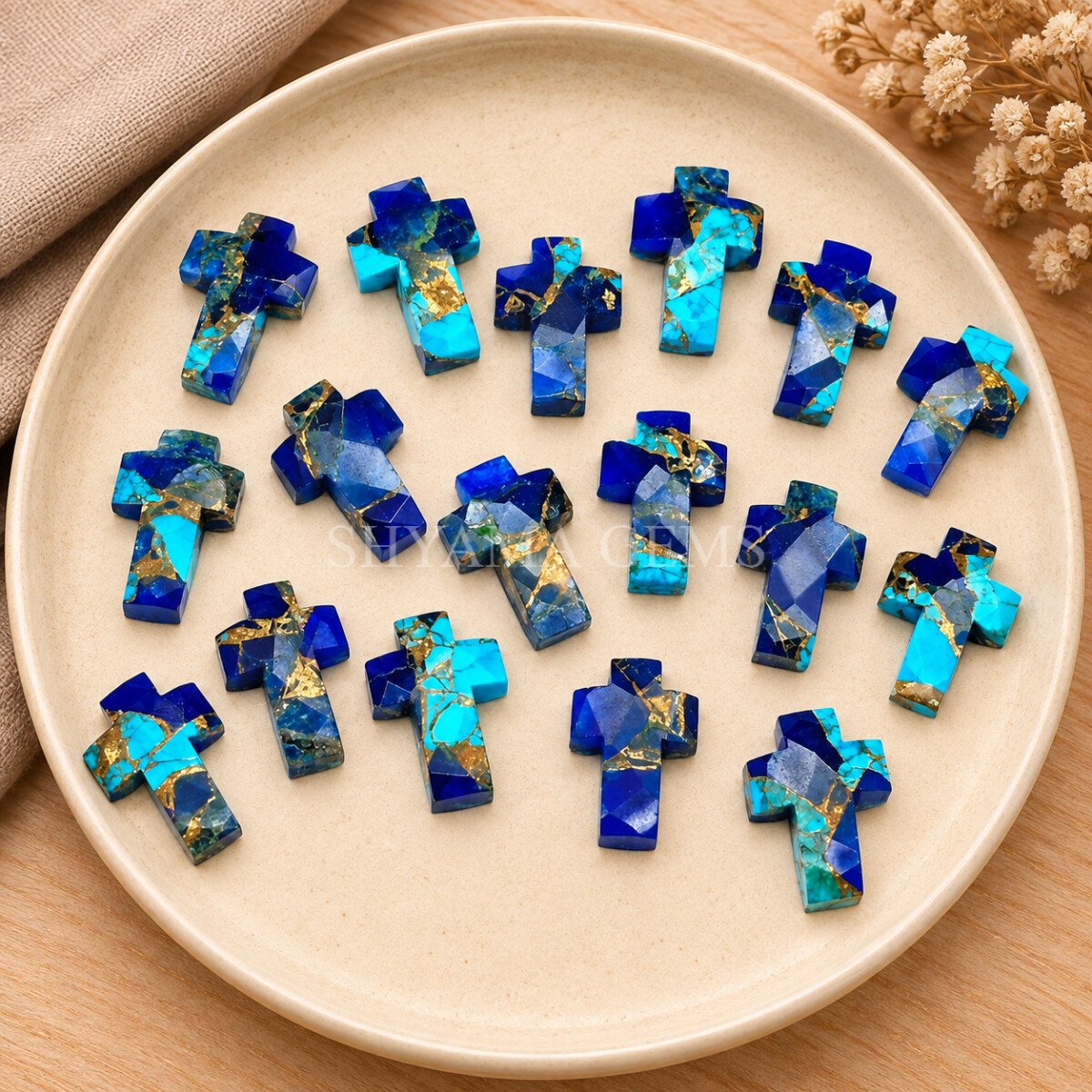 Copper Blue Purple Turquoise Faceted Cross Shape Loose Gemstone 15x10mm Copper Blue Purple Turquoise Faceted Cross Shape Loose Gemstone 15x10mm