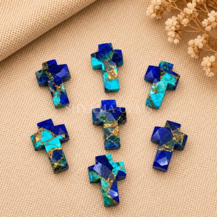 Copper Blue Purple Turquoise Faceted Cross Shape Loose Gemstone 15x10mm