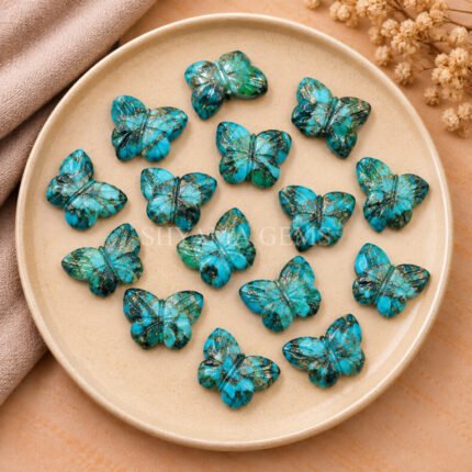 Copper Turquoise Hand Carved Butterfly Gemstone 13mm