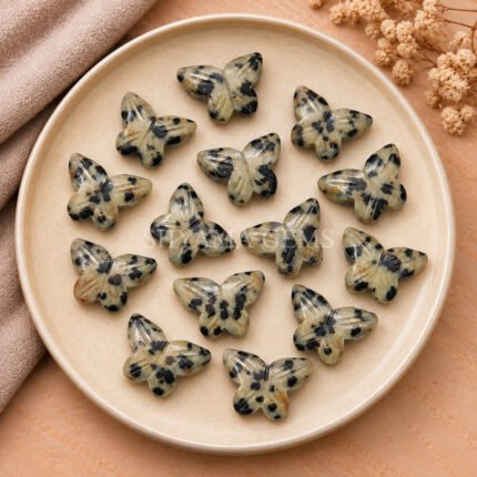 Dalmatian Jasper Hand Carved Butterfly Gemstone 13mm