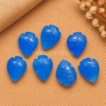 Dark Blue Chalcedony Leaf Carved Gemstone 14x10mm