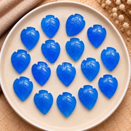 Dark Blue Chalcedony Leaf Carved Gemstone 14x10mm