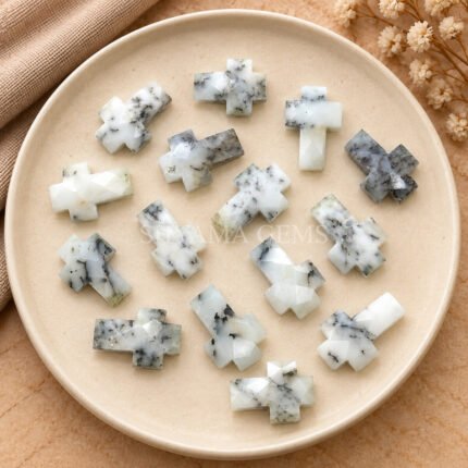 Dendrite Opal Faceted Cross Shape Loose Gemstone 15x10mm