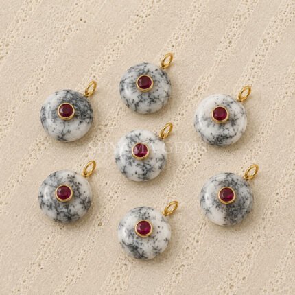 Dendrite Opal Round Inlay Pendant 15mm