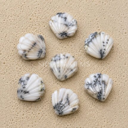 Dendrite Opal Carved Shell Gemstone 12mm