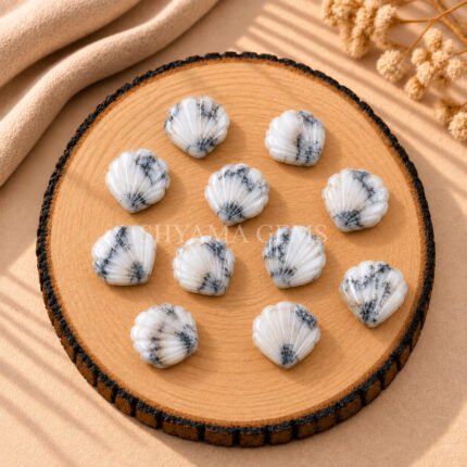 Dendrite Opal Carved Shell Gemstone 12mm