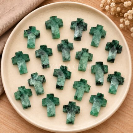 Emerald Faceted Cross Shape Loose Gemstone 15x10mm