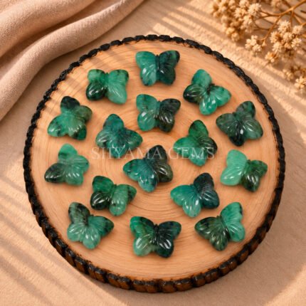 Emerald Hand Carved Butterfly Gemstone 13mm