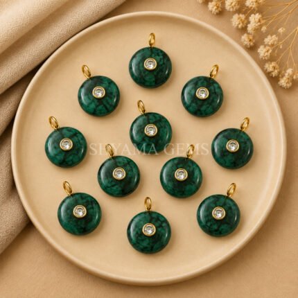 Emerald Round Inlay Pendant 15mm