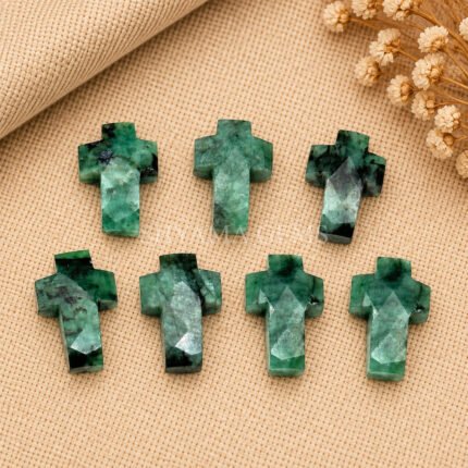 Emerald Faceted Cross Shape Loose Gemstone 15x10mm