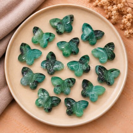 Emerald Hand Carved Butterfly Gemstone 13mm