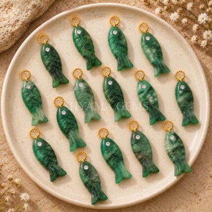 Emerald Quartz Fish Inlay Pendant 25x8mm