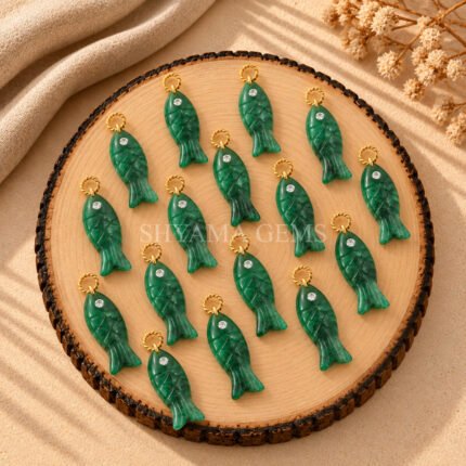 Emerald Quartz Fish Inlay Pendant 25x8mm