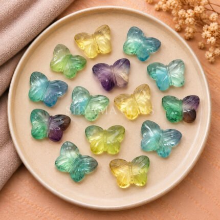 Multi Fluorite Hand Carved Butterfly Gemstone 13mm