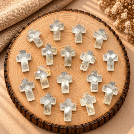 Golden Rutile Faceted Cross Shape Loose Gemstone 15x10mm