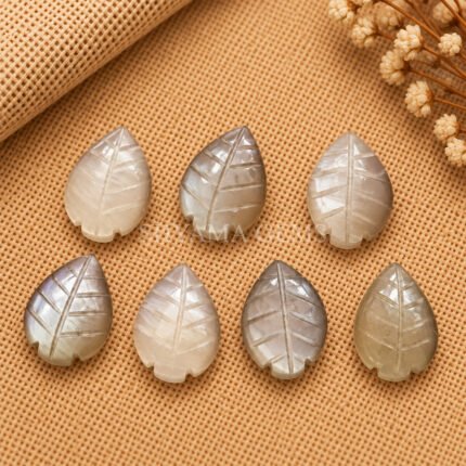 Grey Moonstone Leaf Carved Gemstone 14x10mm