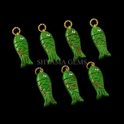 Green Copper Turquoise Fish Inlay Pendant 25x8mm