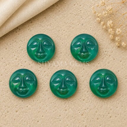 Green Onyx Full Moon Face Carved Loose Gemstone 15mm
