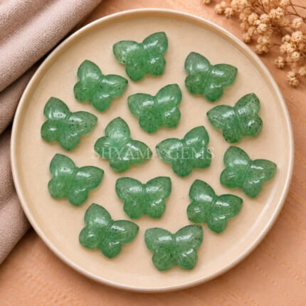 Green Strawberry Hand Carved Butterfly Gemstone 13mm