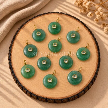 Green Strawberry Quartz Round Inlay Pendant 15mm