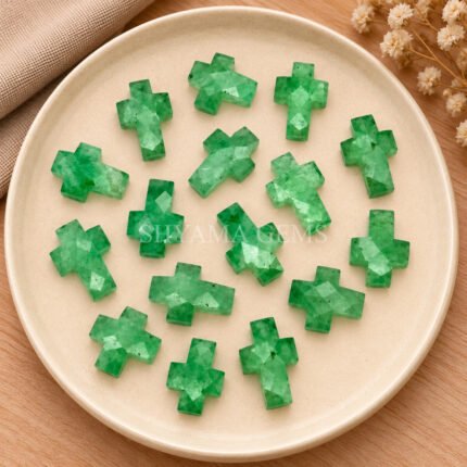 Green Strawberry Faceted Cross Shape Loose Gemstone 15x10mm