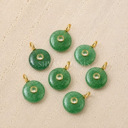 Green Strawberry Quartz Round Inlay Pendant 15mm