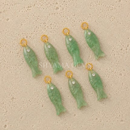 Green Strawberry Quartz Fish Inlay Pendant 25x8mm