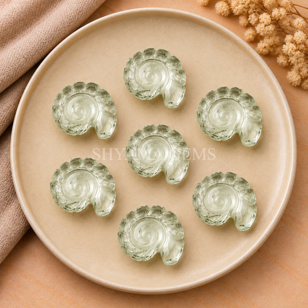 Green Amethyst Shell Snail Nautilus Carved 20mm Gemstone Green Amethyst Shell Snail Nautilus Carved 20mm Gemstone