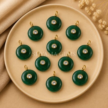 Green Onyx Round Inlay Pendant 15mm