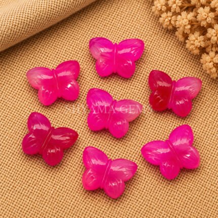 Hot Pink Chalcedony Hand Carved Butterfly Gemstone 13mm