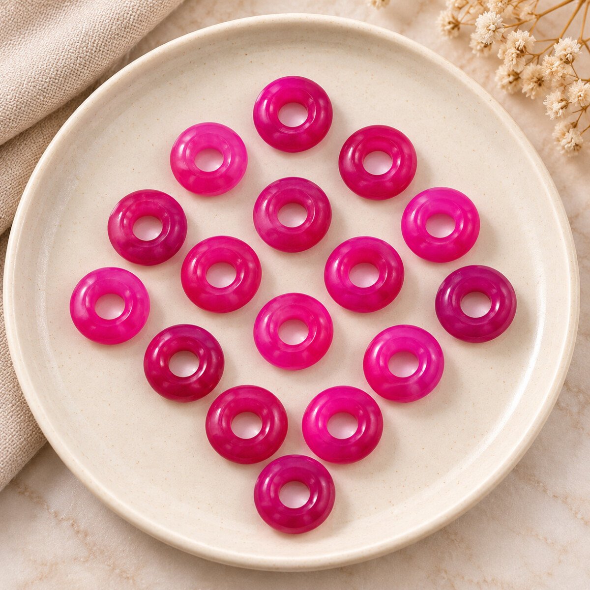 Hot Pink Chalcedony Donut Gemstone 15mm Hot Pink Chalcedony Donut Gemstone 15mm