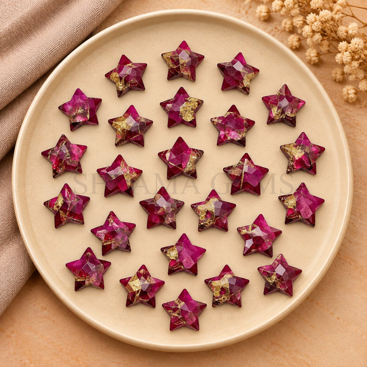 Hot Pink Copper Turquoise Star Faceted Loose Gemstone 10mm Hot Pink Copper Turquoise Star Faceted Loose Gemstone 10mm