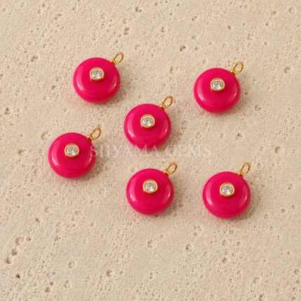 Hot Pink Chalcedony Round Inlay Pendant 15mm
