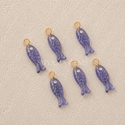 Iolite Quartz Fish Inlay Pendant 25x8mm
