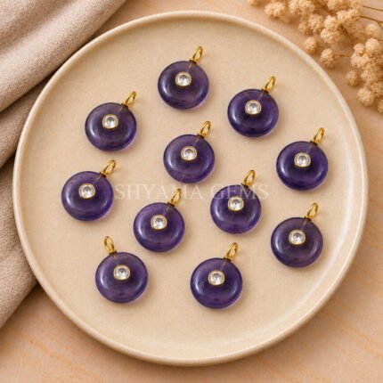 Iolite Round Inlay Pendant 15mm
