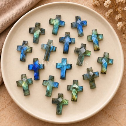 Labradorite Faceted Cross Shape Loose Gemstone 15x10mm