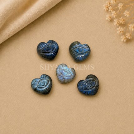 Labradorite Carved Evil Eye Heart Loose Gemstone 12mm