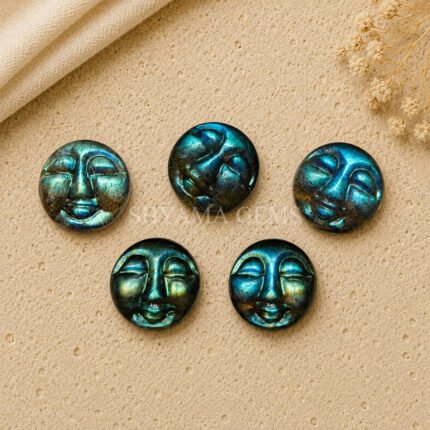 Labradorite Full Moon Face Carved Loose Gemstone 15mm