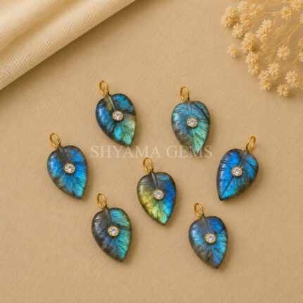 Labradorite Leaf Inlay Pendant 14x10mm
