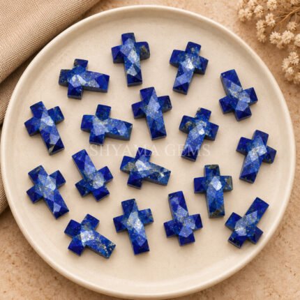 Lapis Lazuli Faceted Cross Shape Loose Gemstone 15x10mm