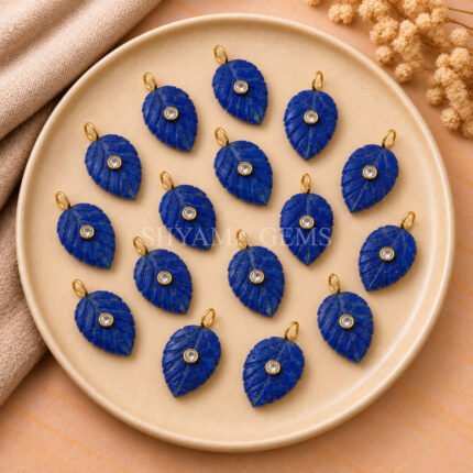 Lapis Lazuli Leaf Inlay Pendant 14x10mm