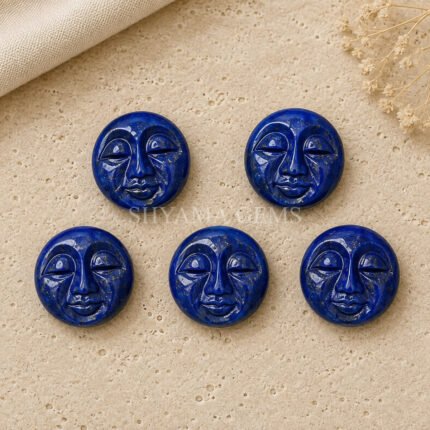 Lapis Lazuli Full Moon Face Carved Loose Gemstone 15mm