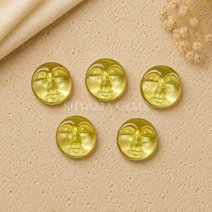 Lemon Quartz Full Moon Face Carved Loose Gemstone 15mm